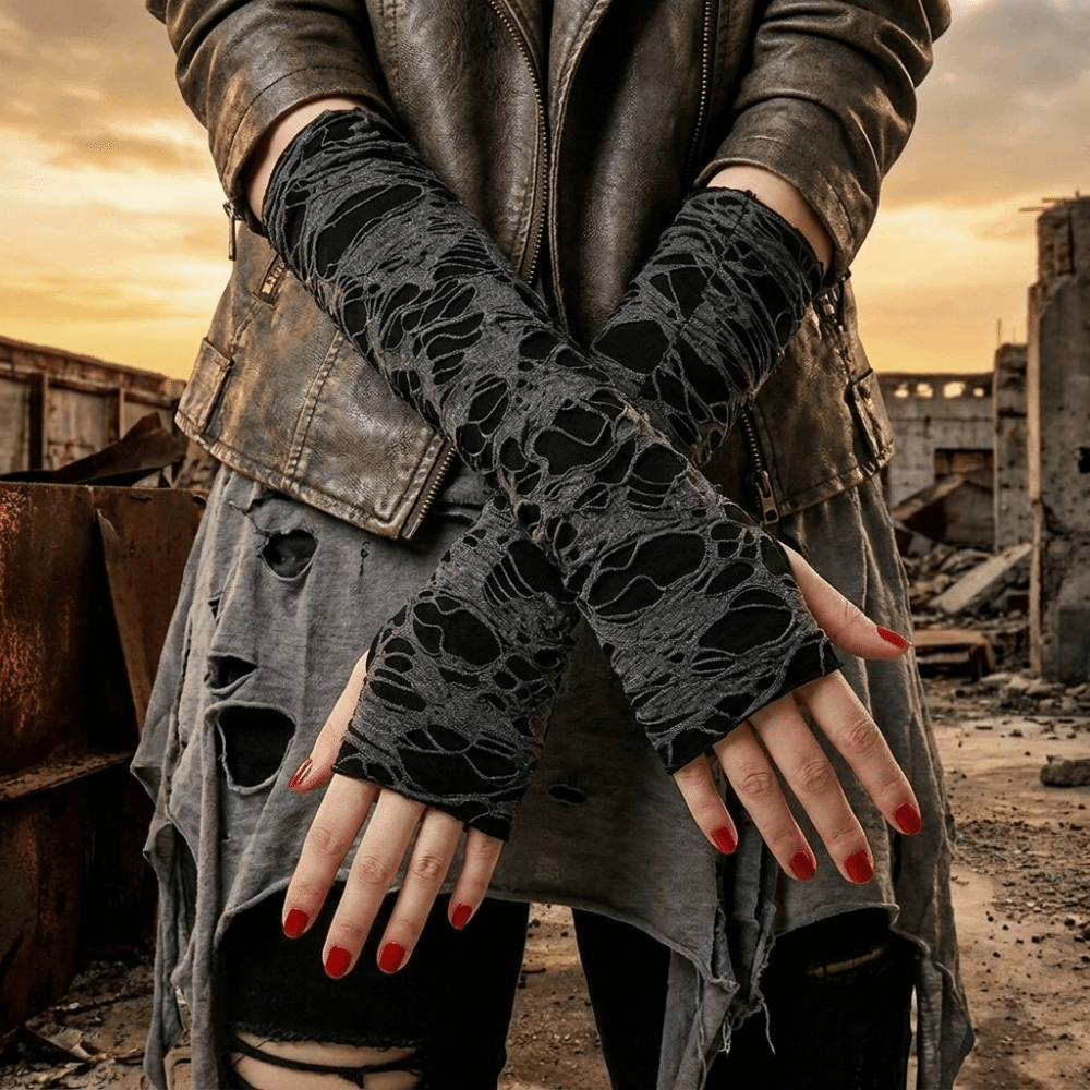 Vintage Long Punk Gloves Dark  - Fingerless Glove Knit reseña y precio
