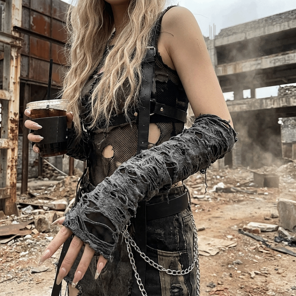 Vintage Long Punk Gloves Dark  - Fingerless Glove Knit reseña y precio