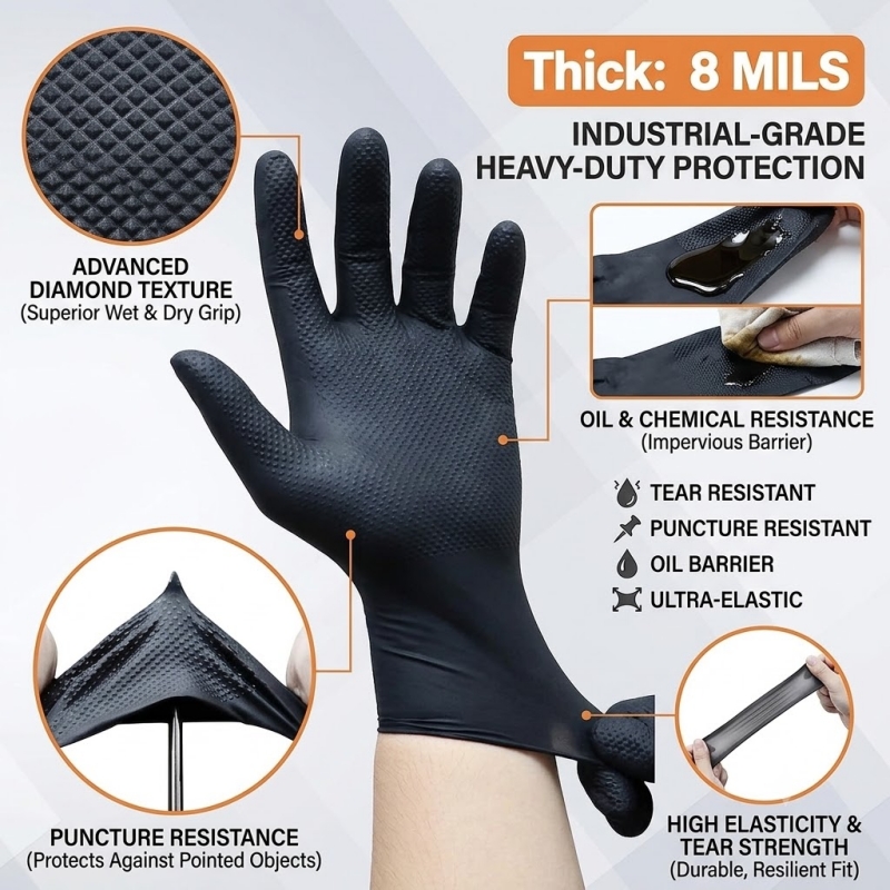 Heavy Duty Black Industrial Ni - Nitrile Mechanic Glove reseña y precio