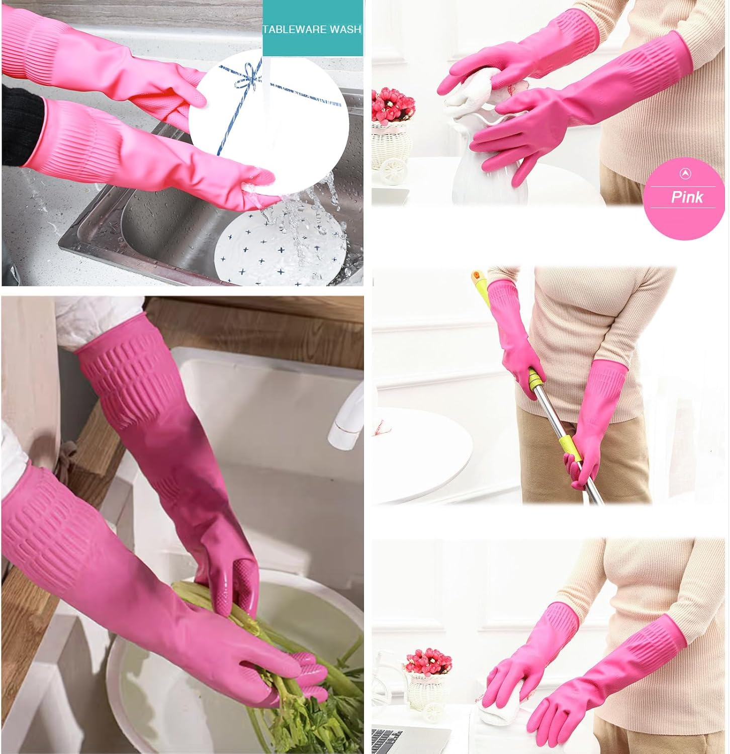 3 Pairs of Rubber Dishwashing  - Rubber Glove Cleaning reseña y precio