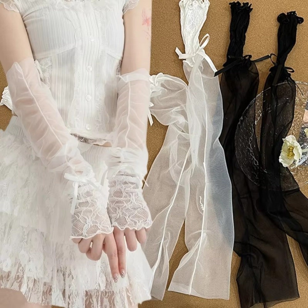 Y2K Lace Ruffle Mesh Gloves Bo - Fingerless Glove Knit reseña y precio