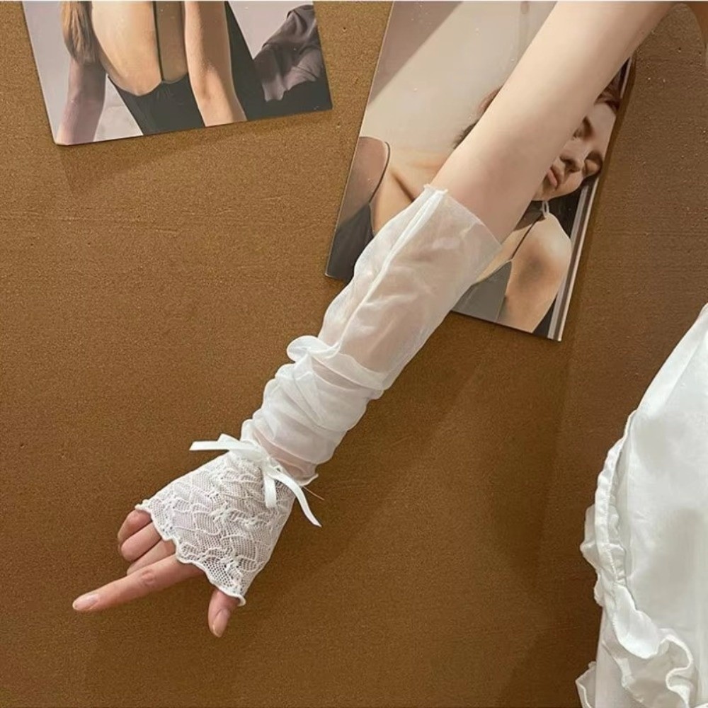 Y2K Lace Ruffle Mesh Gloves Bo - Fingerless Glove Knit reseña y precio